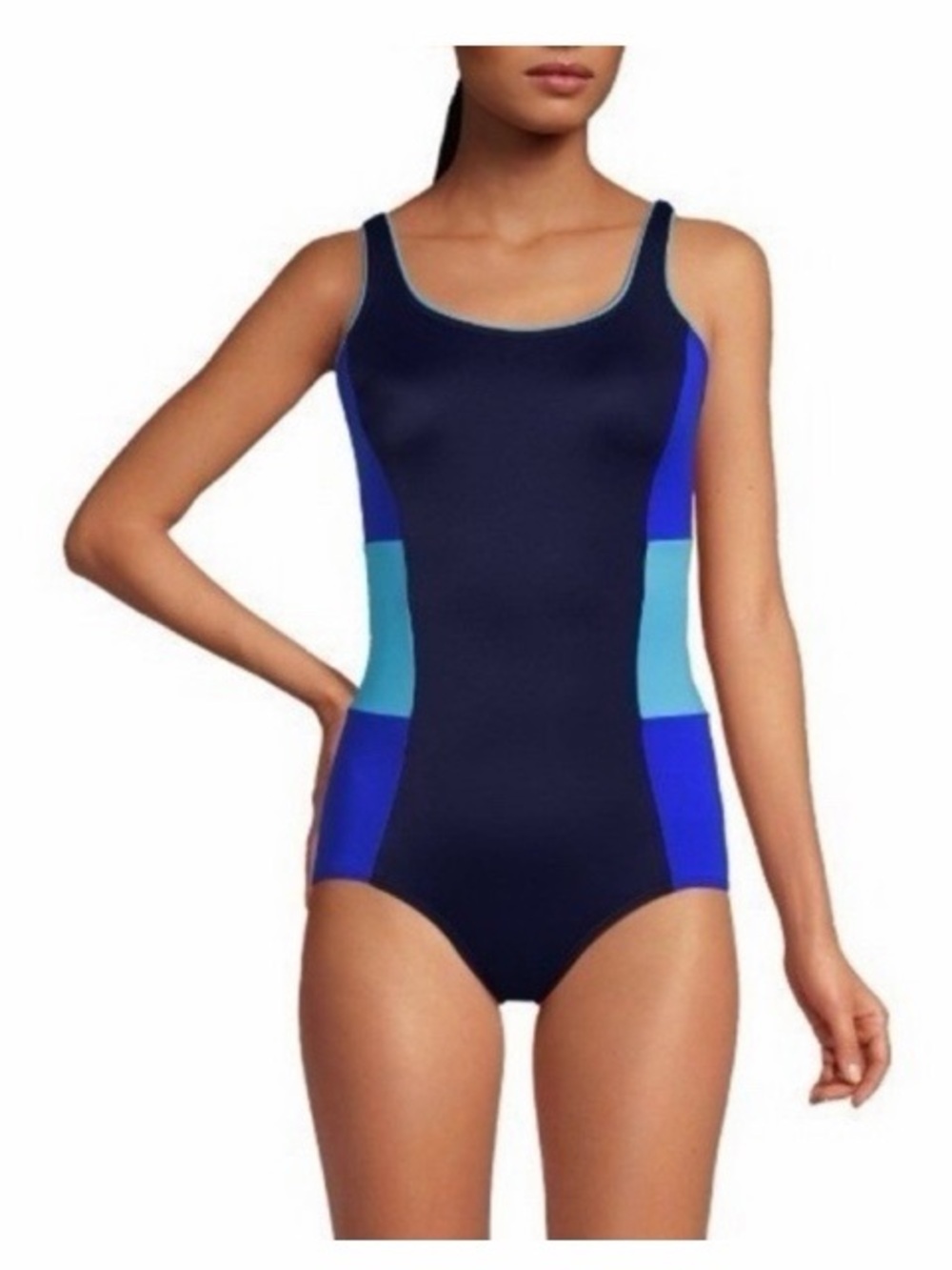 Lands’ End Scoop Neck‎ Tugless Sporty One Piece Bathing Suit NWT